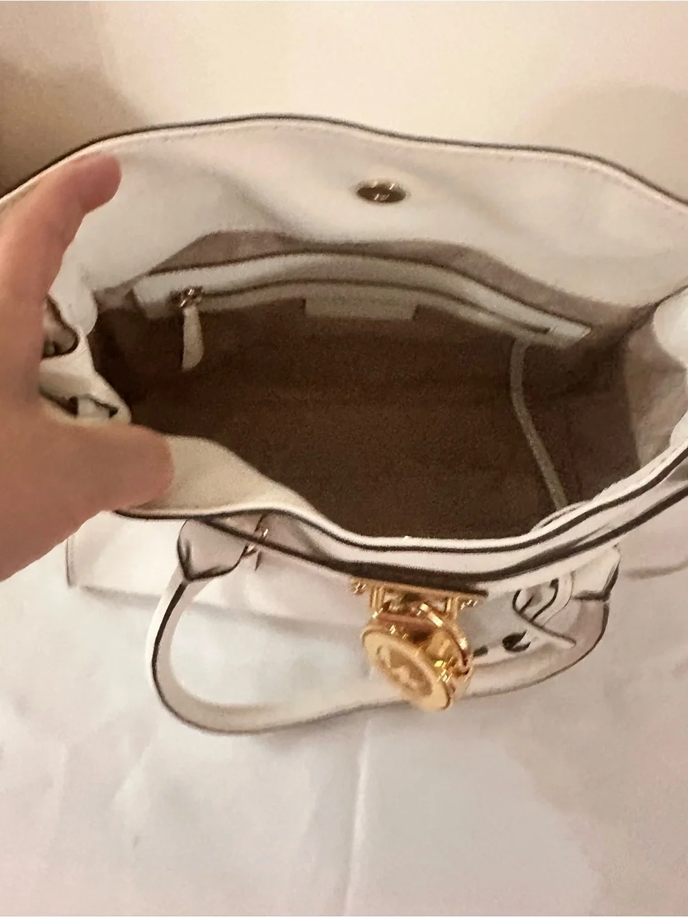 Michael Kors White Leather Satchel with Gold Lock